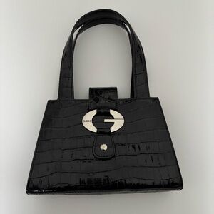 Vintage Y2K Guess Mini Bag Black Faux Leather Crocodile Buckle Embossed Purse